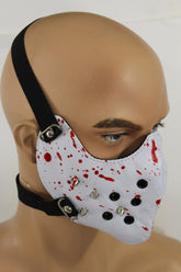 White Faux Leather Hannibal Blood Spikes Mouth Muzzle S&M Face Mask Halloween Accessories